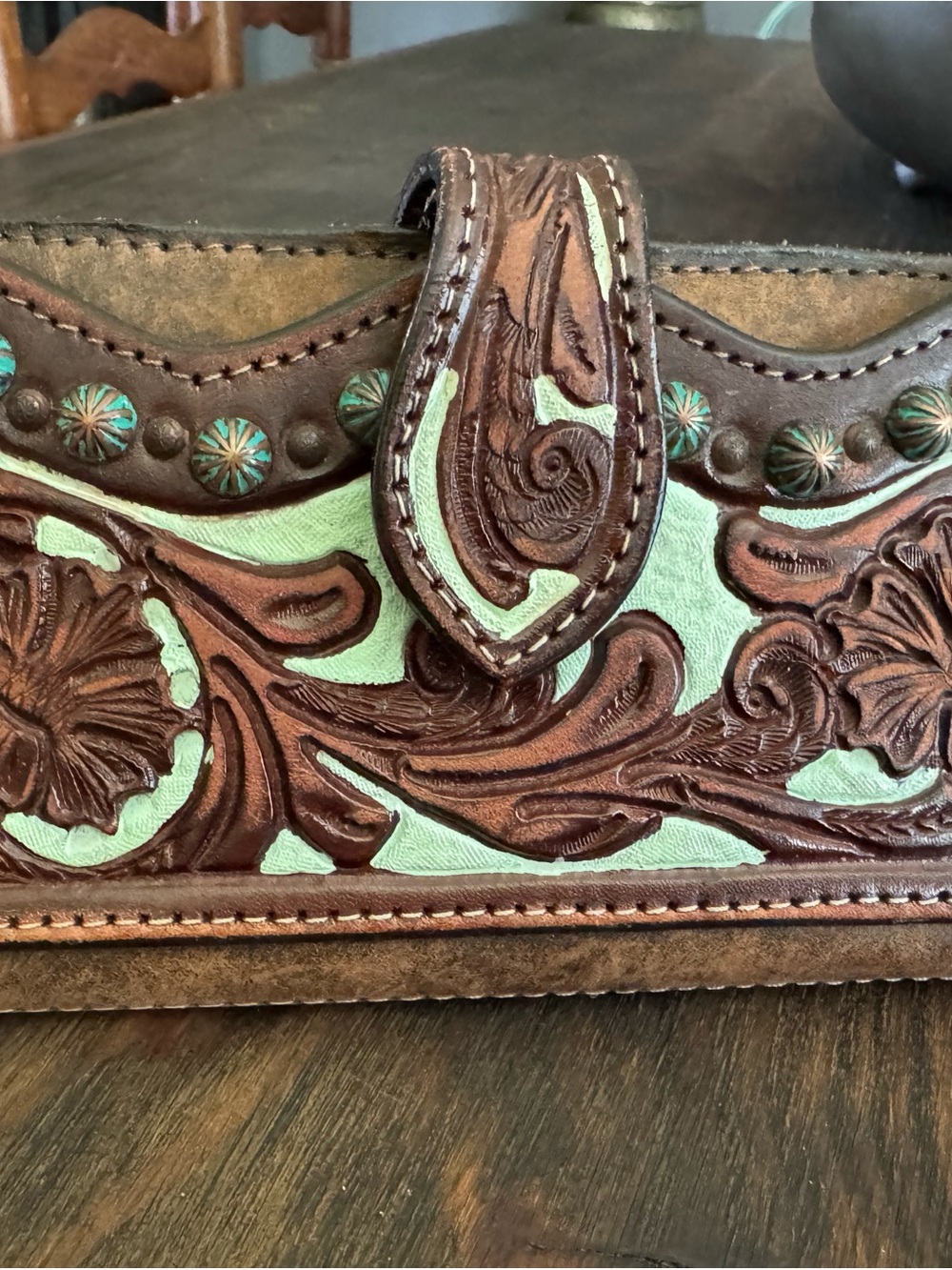 Double J saddlery co. Tooled Leather Wallet with Mint Accent